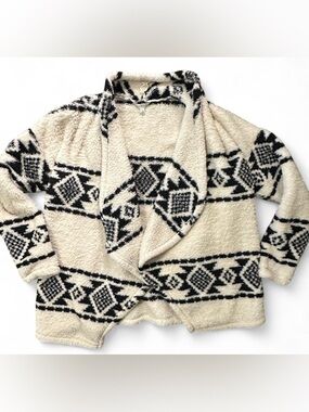 Lucky Brand Cream and Black Aztec Sherpa Cardigan